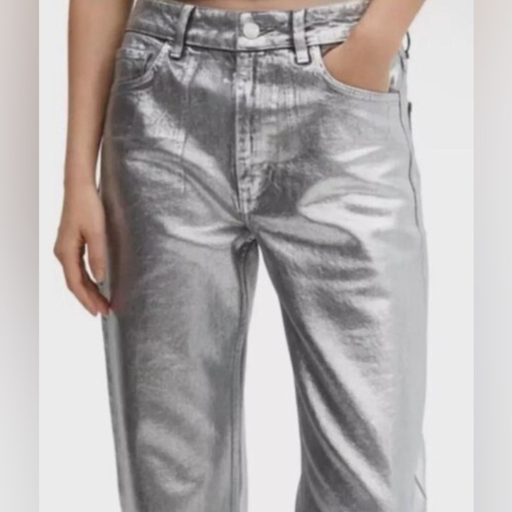 Rebecca Minkoff Women's Metallic Silver Jeans Size 14 NWT 100% Cotton Trendy Y2K - Picture 3 of 16